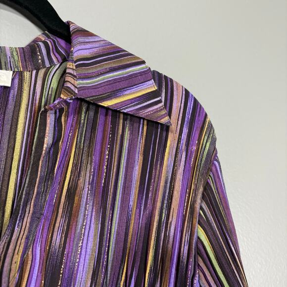 Dressbarn Purple Striped Fairycore Button Up Shirt - Size 1X - Women's Plus Size - Picture 2 of 7